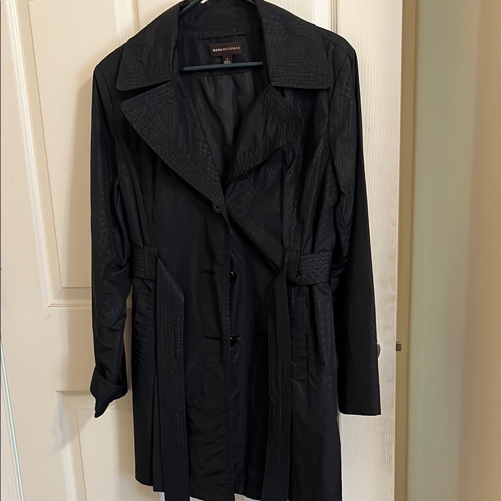 Dana Buchman Black Trench Coat with Lapel Collar. Excellent condition